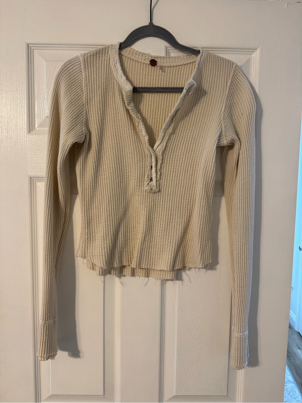 Free People Women's Cream Waffle-Knit Sweater